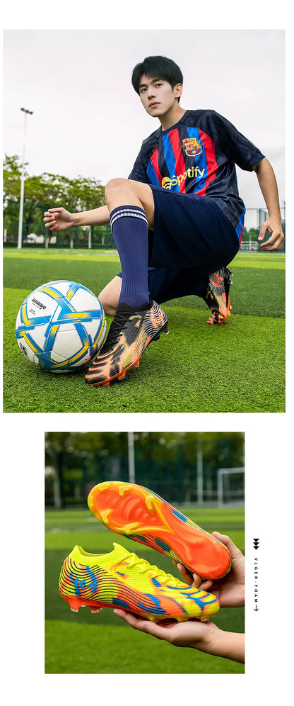 Chaussures de football pour homme, baskets de sport d'extérieur, crampons pour gazon, chaussures de football très vendues, antidérapantes pour garçons, de haute qualité, montantes, légères