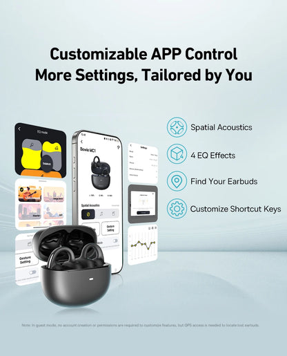 Baseus Bowie MC1 Ear Clip Wireless Earphones Bluetooth 5.4 Open-Ear Clip-On Sports Earbuds IP57 Waterproof AI Bass Ear Clip Headphones