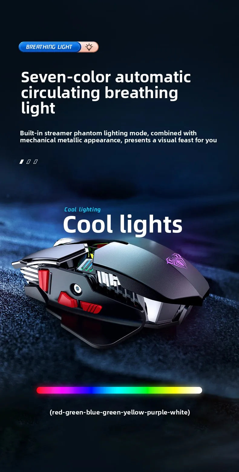 SC300 Wireless Mechanical Gaming Mouse, Rechargeable RGB Gaming Mouse with Adjustable DPI, Silent Ergonomic Wireless Mouse for PC, Laptop & Tablet