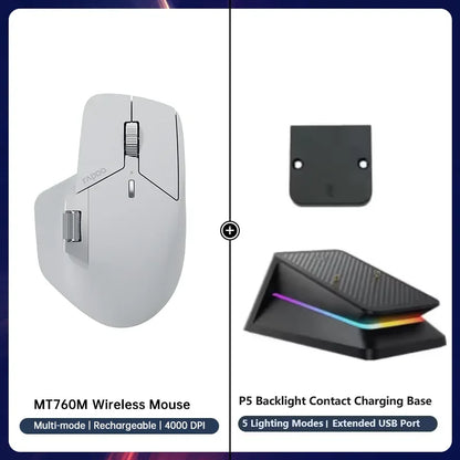 Rapoo MT760 Multi-Mode Rechargeable Wireless Mouse, Ergonomic Bluetooth Mouse with 4000 DPI, Easy-Switch for Up to 4 Devices, USB-C Rechargeable