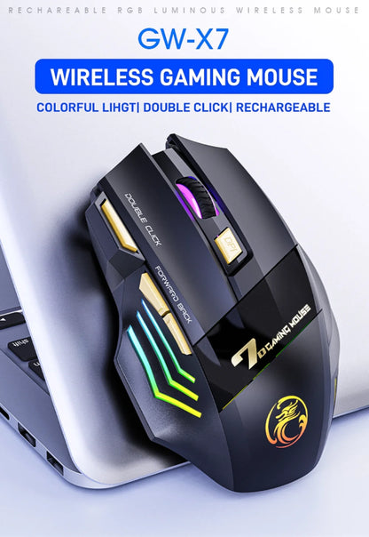 Rechargeable Bluetooth Wireless Mouse, 2.4G Silent Wireless Mouse with Adjustable DPI, RGB Breathing Light, 7 Buttons, Ergonomic Optical Mouse for Gaming & Office