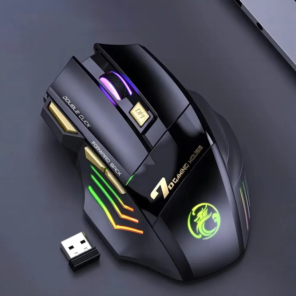 Wireless Bluetooth Mouse Rechargeable RGB Gaming Mouse, Ergonomic Silent Wireless Bluetooth Mouse with 7 Buttons, 3200 DPI Bluetooth Mouse for PC, Laptop & Mac