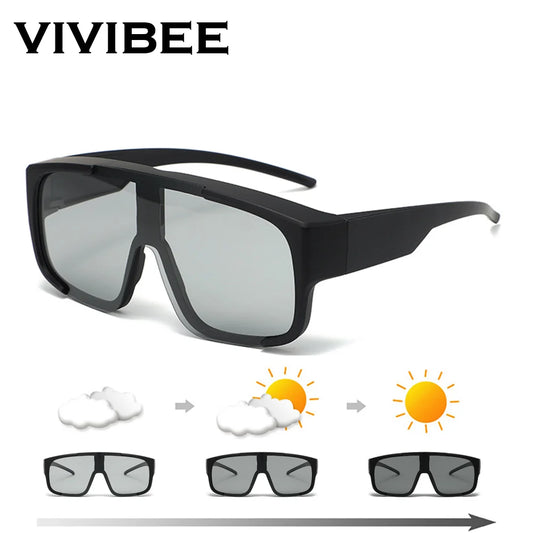 VIVIBEE Large Polarized Glasses Fit Over Sunglasses Photochromic Men Driving UV400 Fishing Outdoor Women Mirrored Dark Goggles