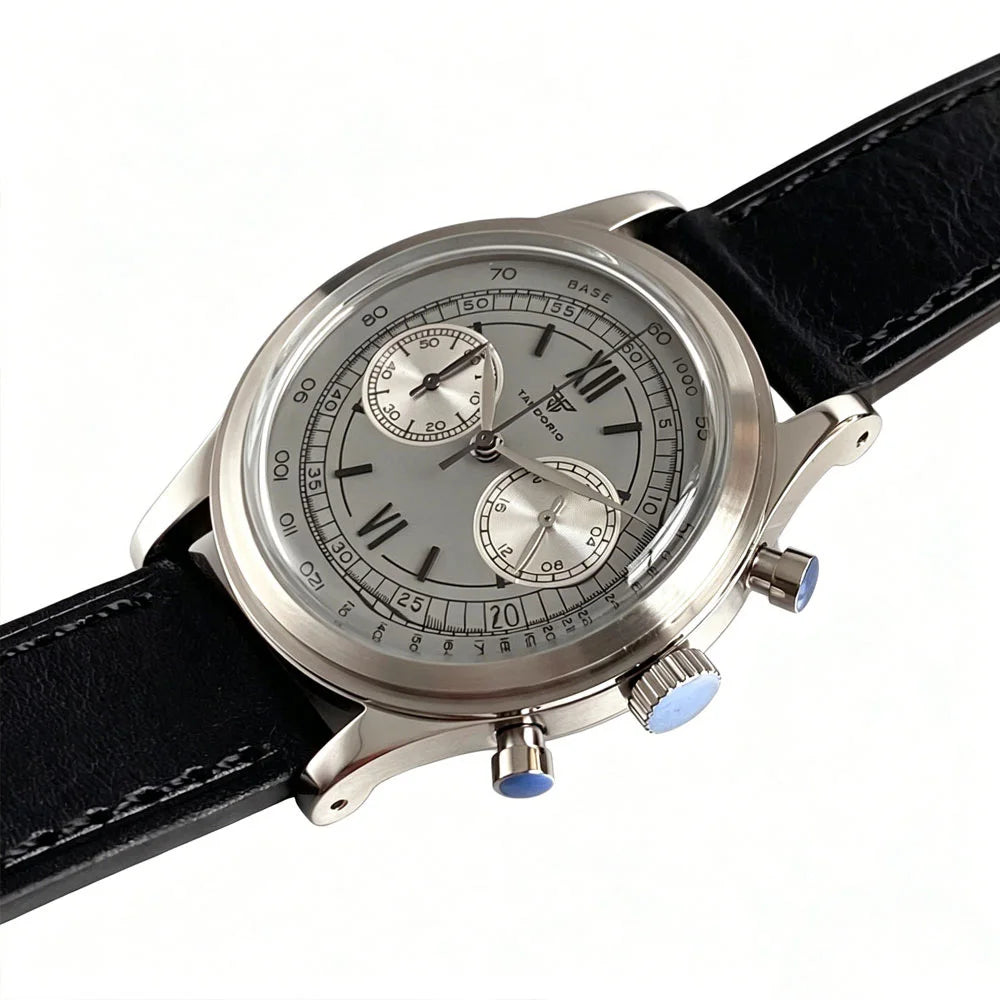 38mm Tandorio Retro Men's Watch Sport Watches Miyota OS20 Movement Chronograph Quartz Clock Black Dial Bubble Arched Glass