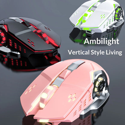 Wireless Mouse Silent Rechargeable Bluetooth Mouse, Type-C Dual Mode 2.4G Wireless Mouse, Ergonomic RGB Wireless Mouse for Laptop, PC, Office & Gaming