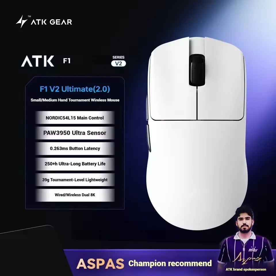 ATK Blazing Sky F1 V2 Ultimate Wireless Gaming Mouse, Dual-Mode Lightweight Gaming Mouse with PAW3950 Sensor, Dual 8KHz Polling Rate, Low Latency Ergonomic Gaming Mouse