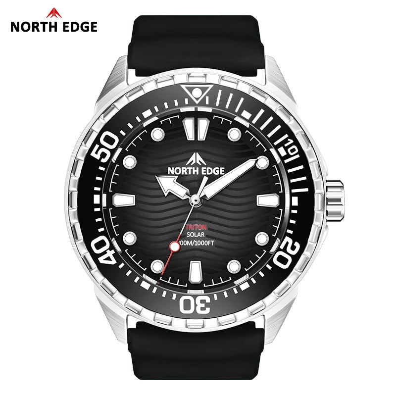 NORTH EDGE New TRITON Solar Powered Dive Watch Men Luxury Quartz Watches For Men 316L Stainless Steel Case Waterproof 300M