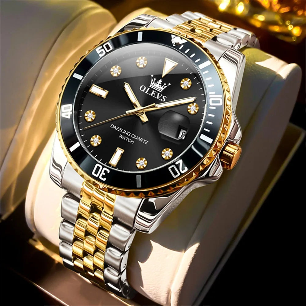 Montre pour homme OLEVS – Montre de luxe, style professionnel, étanche, avec affichage de la date, aiguilles luminescentes, boîtier en acier inoxydable et cadran bleu – Montre à quartz