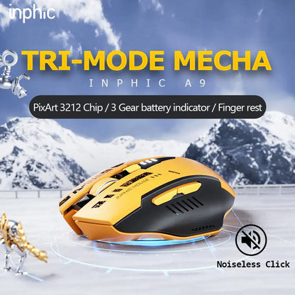 Inphic A9 Bluetooth Wireless Mouse Rechargeable Silent Gaming Mouse, 3-Mode Bluetooth 5.0 & 2.4G Wireless Mouse, Adjustable 2400 DPI RGB Mouse for Laptop, Tablet & PC