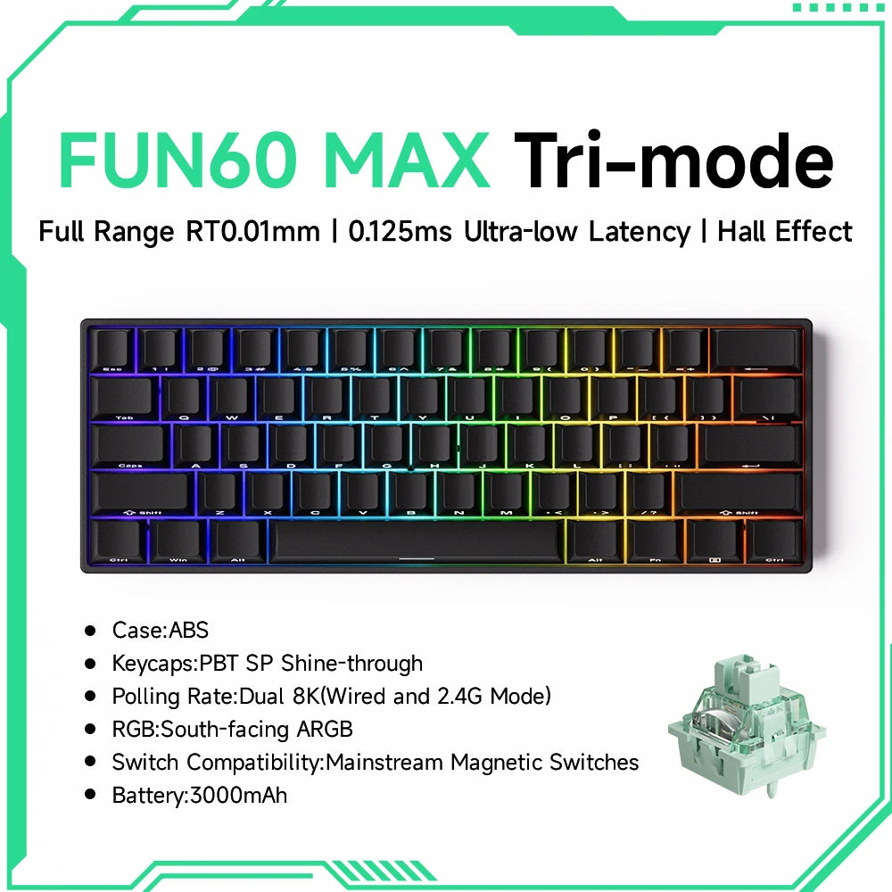 Akko MonsGeek FUN60 Magnetic Switch Mechanical Keyboard 60% Gaming Keyboard with Rapid Trigger 0.01mm, 8K Polling Rate, ARGB, Custom Mechanical Keyboard
