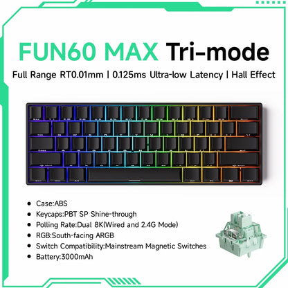 Akko MonsGeek FUN60 Magnetic Switch Mechanical Keyboard 60% Gaming Keyboard with Rapid Trigger 0.01mm, 8K Polling Rate, ARGB, Custom Mechanical Keyboard