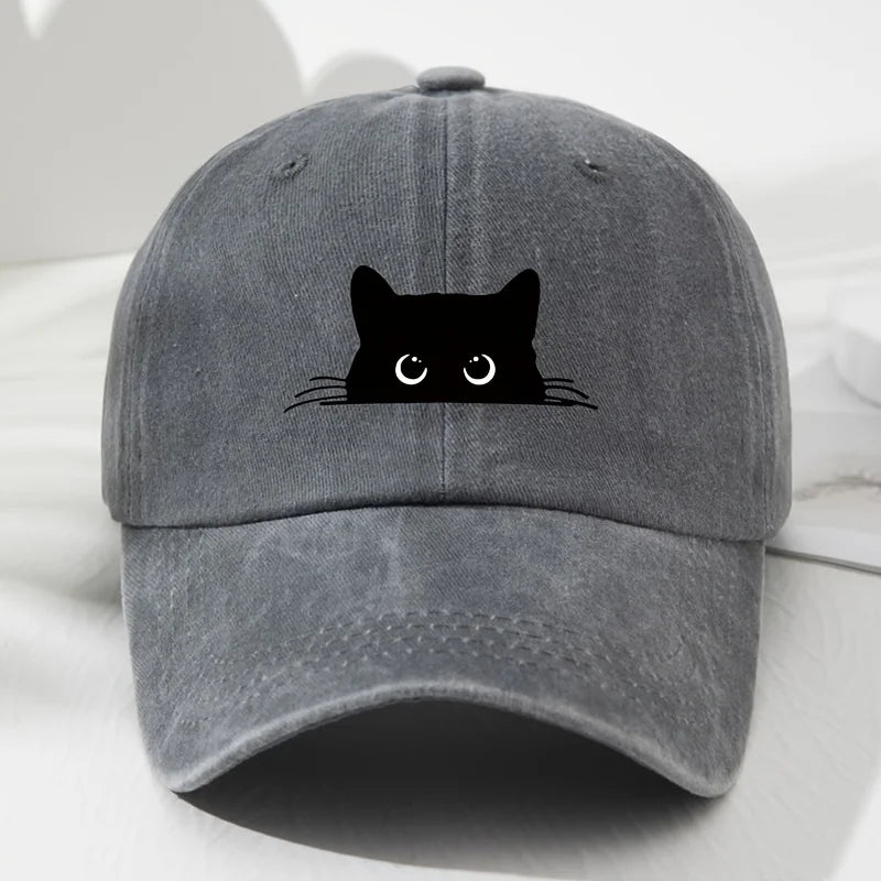 Cappellino da baseball con stampa gatto nero, modello retrò da uomo e da donna, cappellino alla moda per attività all’aperto con visiera regolabile, adatto alla pesca sportiva