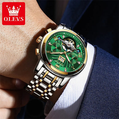 OLEVS 9910 Pánské hodinky Originální luxusní značka Vodotěsné Světélkující Automatické mechanické hodinky Hodinky s dvojitým kalendářem Krabička na hodinky Reloj