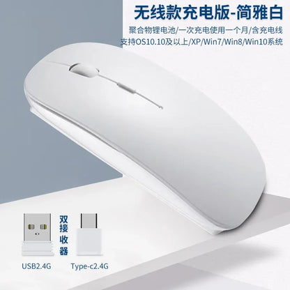 Rechargeable Type-C Wireless Mouse with USB Dual Receiver, Silent Ergonomic Wireless Mouse, Adjustable 1600 DPI Computer Mouse for Laptop & PC