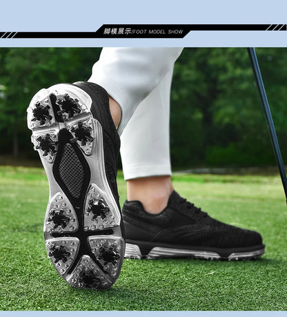 LiXingMing Golf Shoes Men Gray Large Size To 48# Breathable Cleats Golf Sport Shoes Teenager Training Golf Coach Sneakers