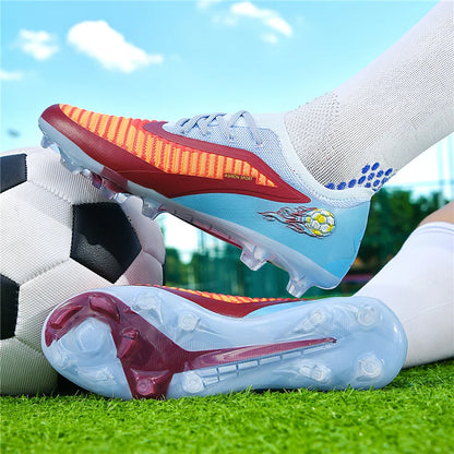 Męskie buty piłkarskie, sportowe buty do piłki nożnej, buty z kolcami do użytku na świeżym powietrzu, dla dorosłych, antypoślizgowe, dla chłopców, z długimi kolcami, treningowe, oddychające, meczowe, wygodne