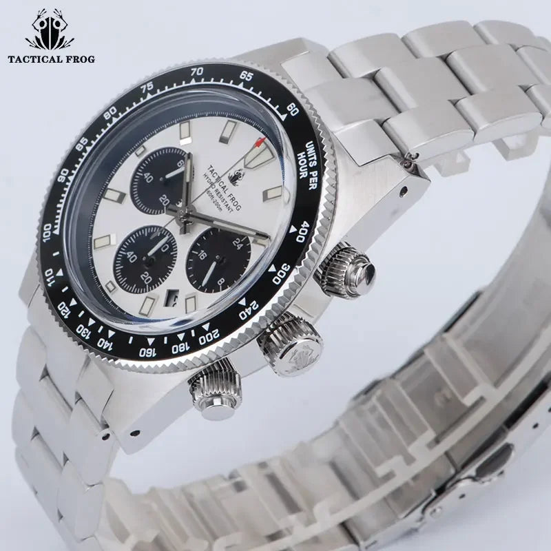 Tactical Frog Men's Business Diving Watch VS75B Quartz Chronograph 316L Steel Sapphire 200M Waterproof C3 Luminous Mens Watch