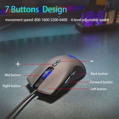 High-End Ergonomic Gaming Mouse, USB Wired Gaming Mouse with 6400 DPI, RGB Breathing LED Lights, Anti-Slip Grip, 7 Programmable Buttons for PC