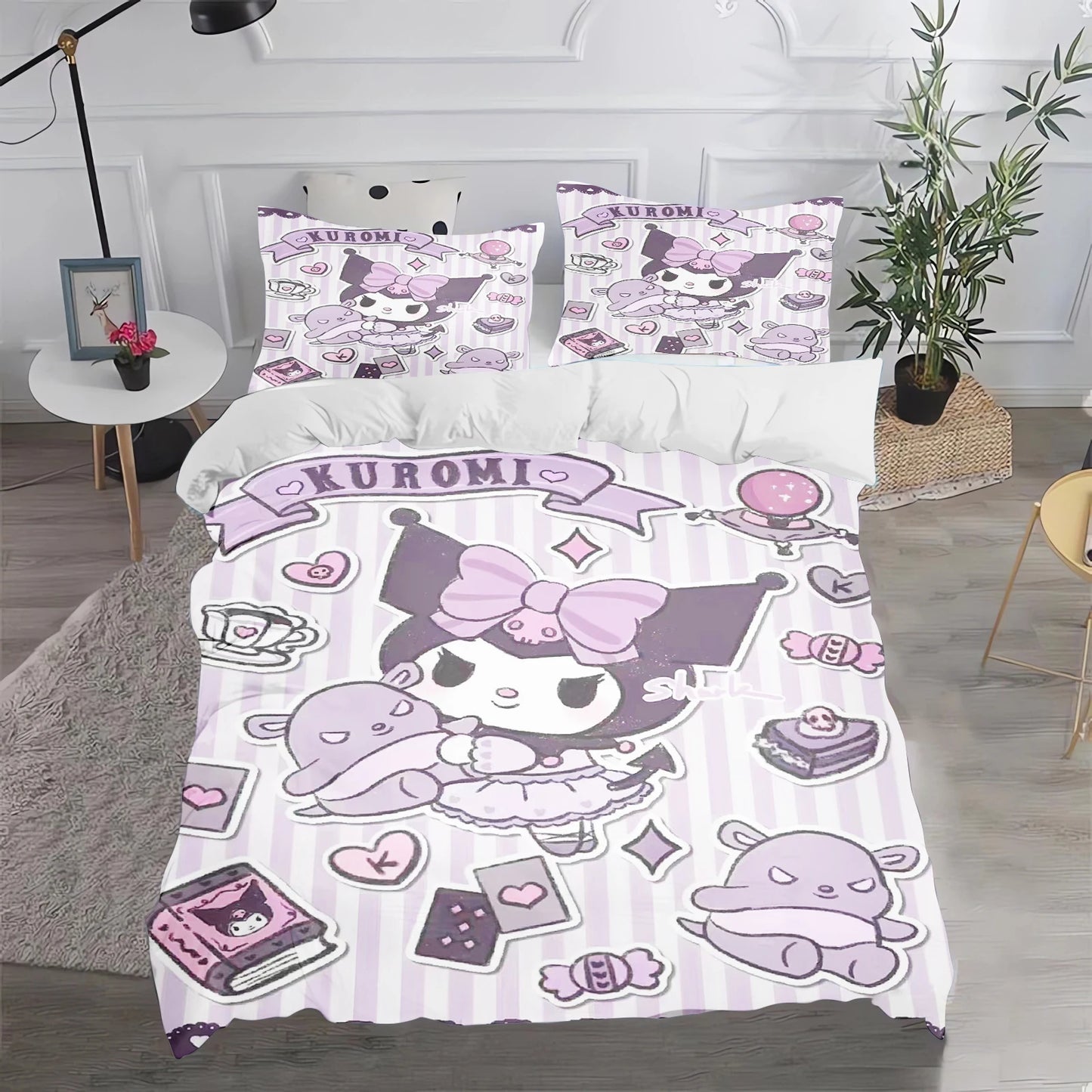 Kuromi Duvet Cover Cute Pillowcase Bedding Set Adult Boy Girl Bedroom Decoration Children Gift Single Double Large Size