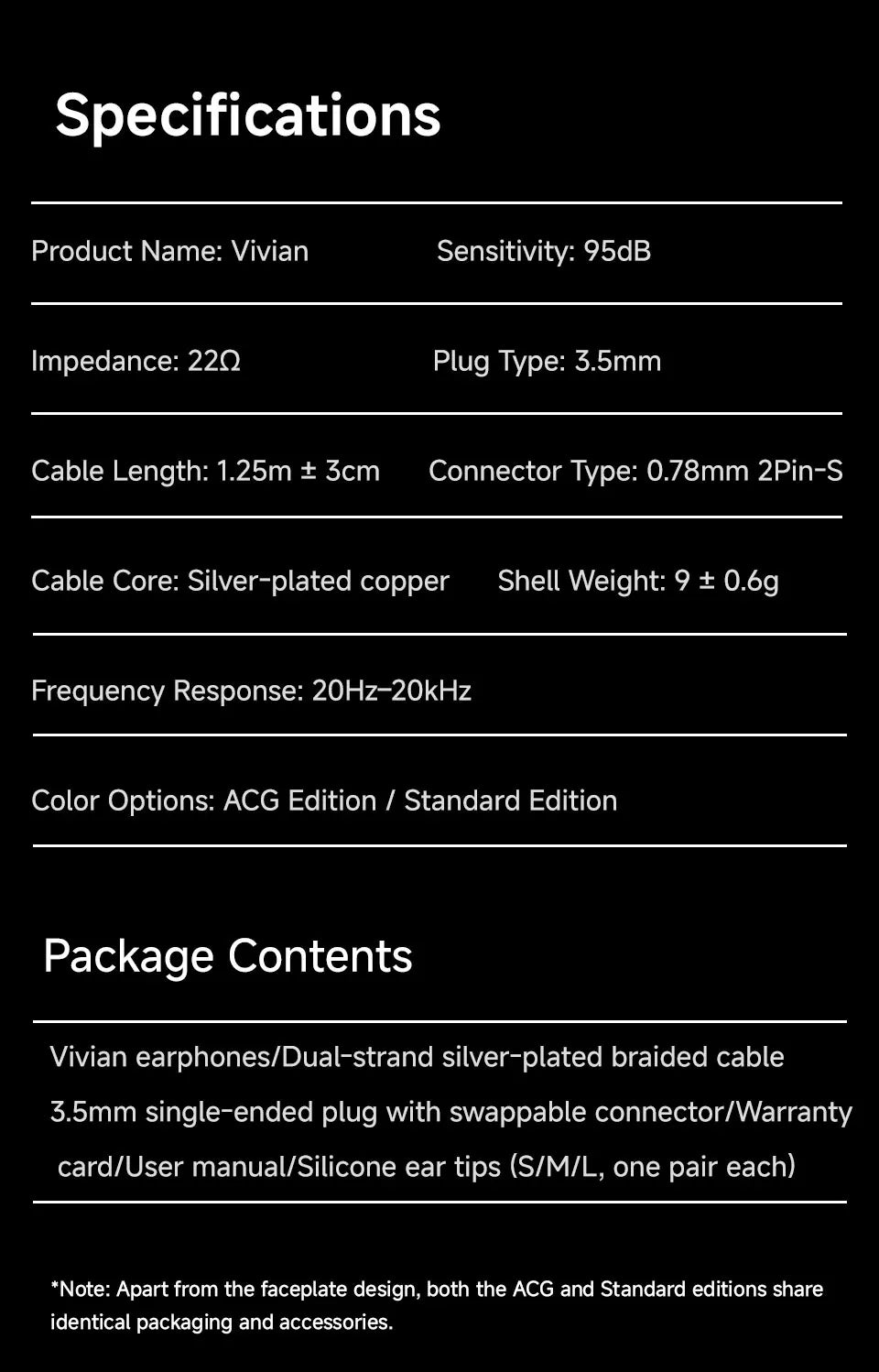 CVJ Vivian HiFi In Ear Earphones with 10mm Dynamic Driver, Wired Gaming Earphones, Detachable 0.78mm Cable, High Fidelity Sound Quality Earbuds