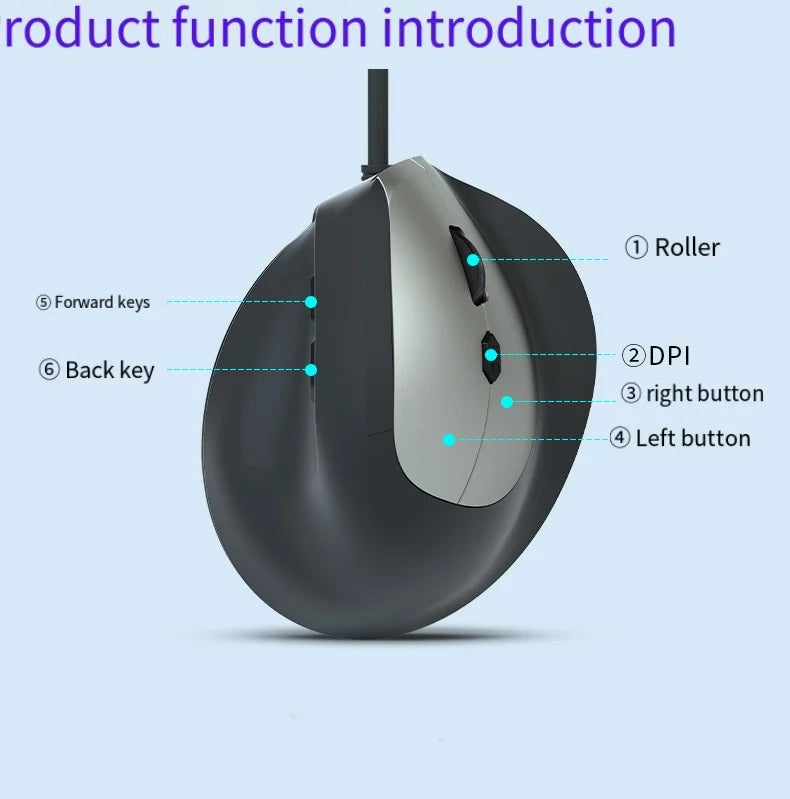 Wired Right Hand Vertical RGB Ergonomic Gaming Mouse, USB Optical Ergonomic Mouse with 3200 DPI, Vertical Wired Mouse for PC, Laptop & Computer