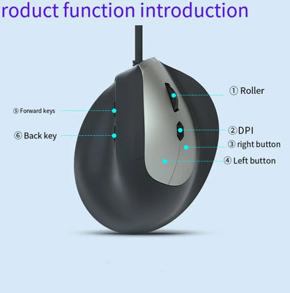 Wired Right Hand Vertical RGB Ergonomic Gaming Mouse, USB Optical Ergonomic Mouse with 3200 DPI, Vertical Wired Mouse for PC, Laptop & Computer
