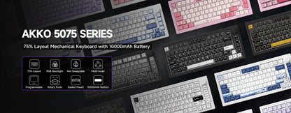 Akko 5075 V3 75% Mechanical Keyboard 8000/10000mAh 2.4GHz Wireless/ Wired Type-C/BT 5.0 Hot Swap RGB Gasket for Gaming Typing
