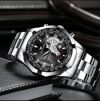 BINBOND luxury quartz wristwatch for men, luminous, water-resistant, automatic date, stainless steel