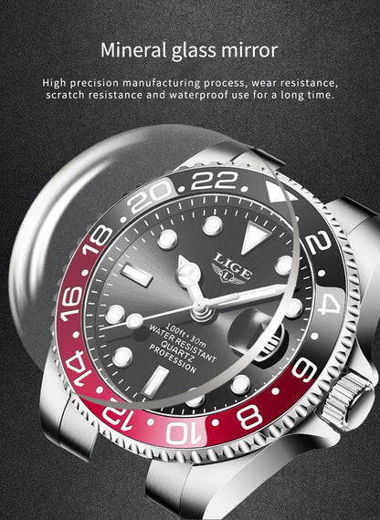 LIGE 2025 brand new men's watch luminous stainless steel business quartz luxury clock waterproof watches for men reloj hommes