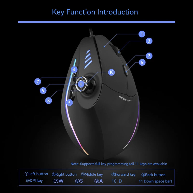 ZELOTES C18 Upright Ergonomic Gaming Mouse, 10000 DPI Wired Vertical Optical Mouse with 11 Programmable Buttons for PC, Office & Gaming