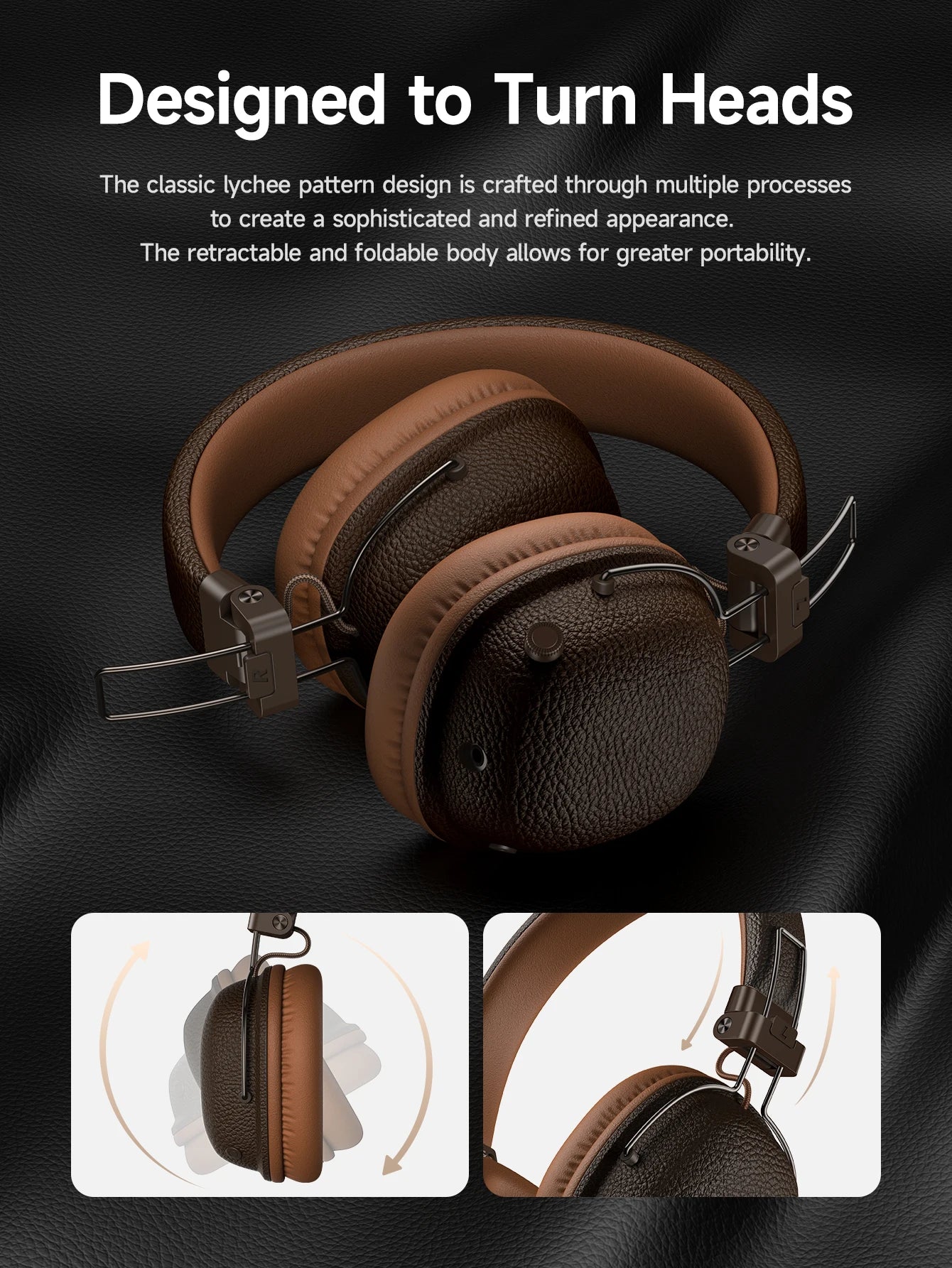 HOCO W64 Retro Bluetooth 5.4 Wireless Headphones with 40mm Deep Bass, PU Leather Over-Ear HiFi Music Headset for Sports & Travel