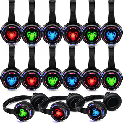 Silent Disco Wireless Headphones RF LED DJ Party Headset 863–865MHz/915MHz with 3-Channel LED Lighting & 10H Battery