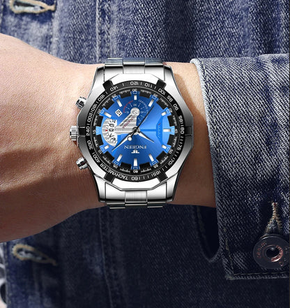Men’s wristwatch, military, casual or sporty style, quartz, from a prestigious brand, made entirely of steel, water-resistant