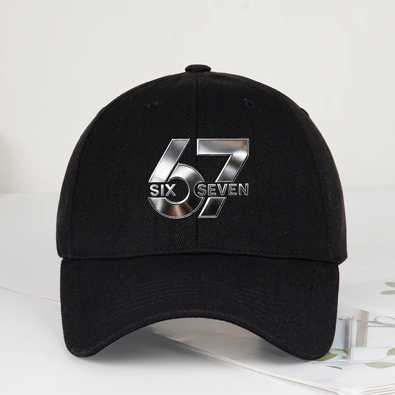 Metallic Number 67 "Six Seven" Print Baseball Cap Adjustable Unisex Streetwear Sun Hat