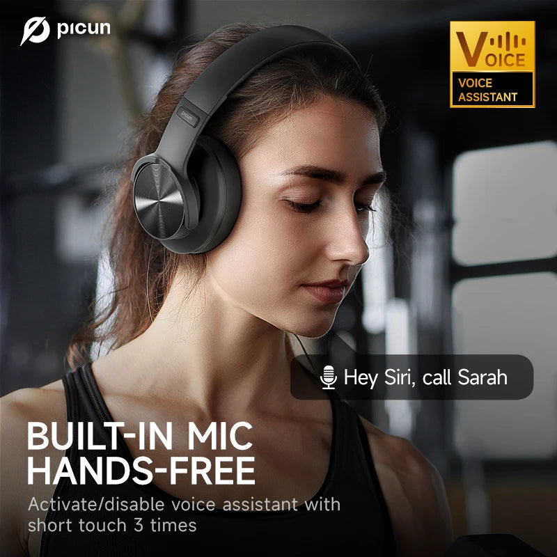 Picun B8 Wireless Bluetooth Headphones with 120H Playtime, Bluetooth 5.3, Deep Bass, Low Latency Gaming Headset with Microphone