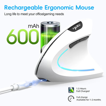 Rechargeable Bluetooth Vertical Mouse Dual-Mode Wireless Silent Gaming Mouse for Windows, Mac OS & Laptop, Ergonomic 2400 DPI Computer Mouse