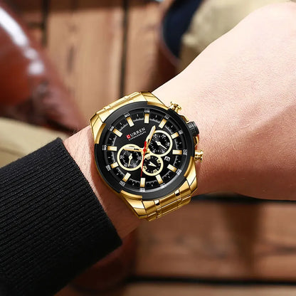 Pánské chronografové hodinky CURREN, velký ciferník o průměru 48 mm, náramek z nerezové oceli, tři pomocné ciferníky, sportovní náramkové hodinky s quartzovým strojkem, luxusní styl