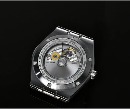 San Martin 39mm Luxury Men Sports Watch Waffle Dial Integrated Bracelet Miyota 90S5 Automatic Mechanical Clear Caseback SN0152