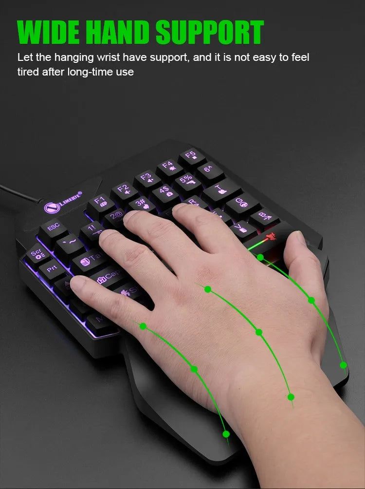 Teclado mini gaming de una mano con 35 teclas, USB, ultradelgado, con cable y retroiluminación, para portátil, PC de sobremesa y smartphone