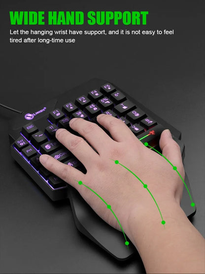 Teclado mini gaming de una mano con 35 teclas, USB, ultradelgado, con cable y retroiluminación, para portátil, PC de sobremesa y smartphone