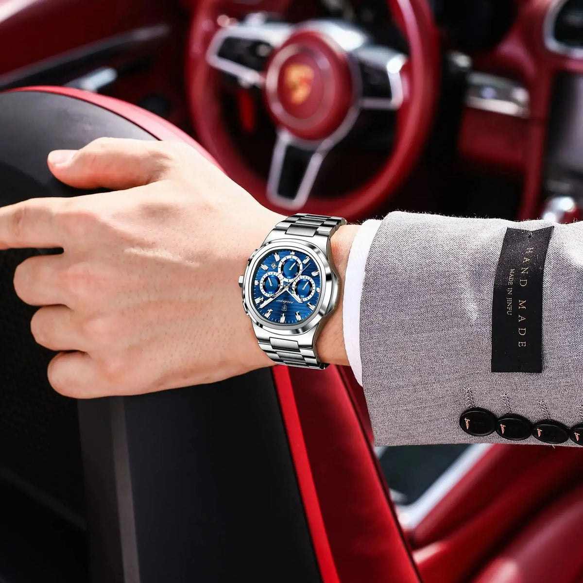 Montre-bracelet homme d'affaires POEDAGAR, chronographe avec date, étanche et lumineuse, de luxe, en acier inoxydable et à quartz.