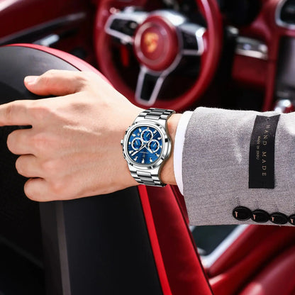 Montre-bracelet homme d'affaires POEDAGAR, chronographe avec date, étanche et lumineuse, de luxe, en acier inoxydable et à quartz.
