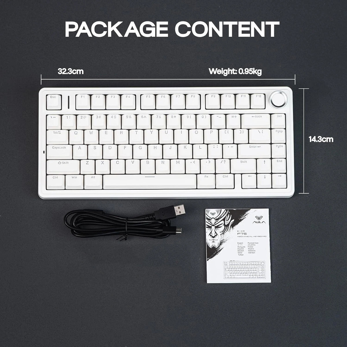 Aula F75 Wired Gaming Keyboard 75% RGB Backlight ABS Keycap Gasket Structure Hot Swappable Office Mechanical Keyboards With Knob