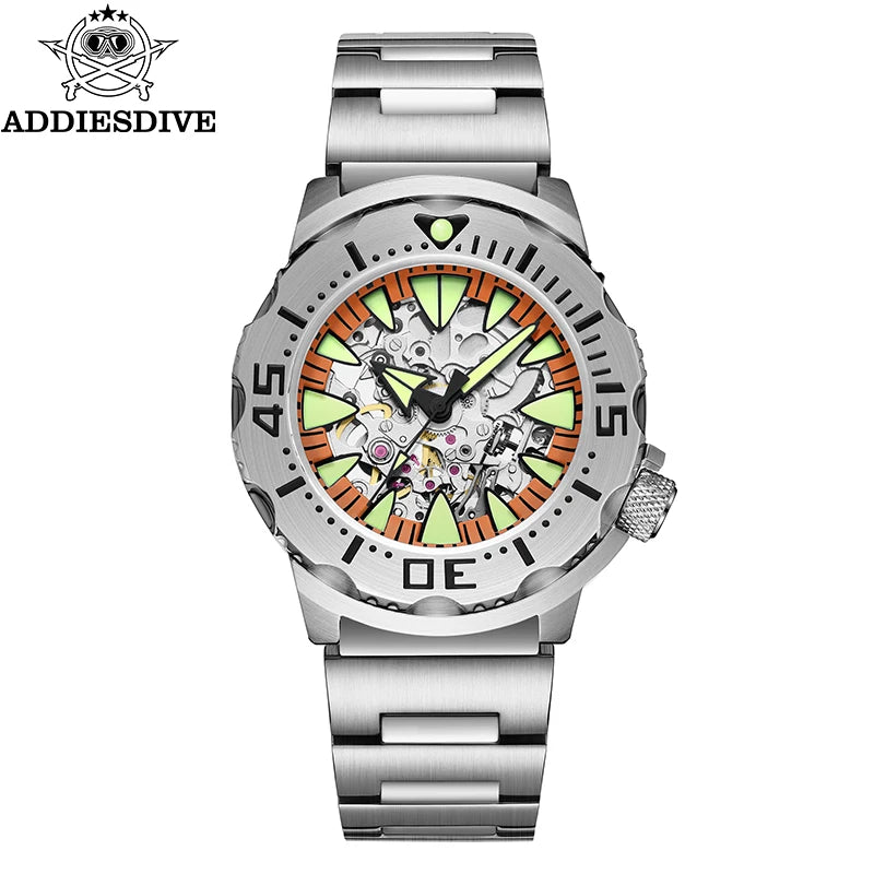 ADDIESDIVE  Luxury Automatic Watches for Men Sapphire 8N24 Stainless Steel Skeleton Luminous 20Bar Waterproof Gift Box Watch