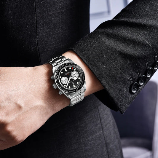 Pánské hodinky PAGANI DESIGN „Panda“ – luxusní quartzový chronograf, vodotěsné, safírové sklo s antireflexní úpravou, sportovní hodinky s luminiscenčními prvky