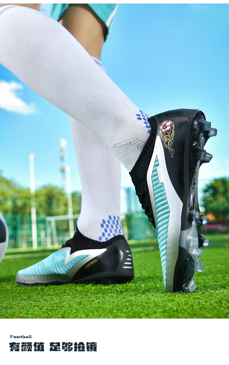 Męskie buty piłkarskie, sportowe buty do piłki nożnej, buty z kolcami do użytku na świeżym powietrzu, dla dorosłych, antypoślizgowe, dla chłopców, z długimi kolcami, treningowe, oddychające, meczowe, wygodne