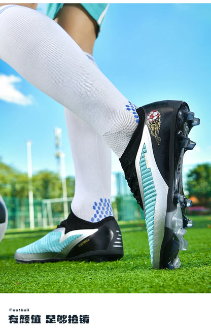 Męskie buty piłkarskie, sportowe buty do piłki nożnej, buty z kolcami do użytku na świeżym powietrzu, dla dorosłych, antypoślizgowe, dla chłopców, z długimi kolcami, treningowe, oddychające, meczowe, wygodne