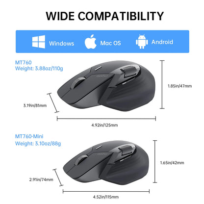 Rapoo MT760 Multi-Mode Rechargeable Wireless Mouse, Ergonomic Bluetooth Mouse with 4000 DPI, Easy-Switch for Up to 4 Devices, USB-C Rechargeable
