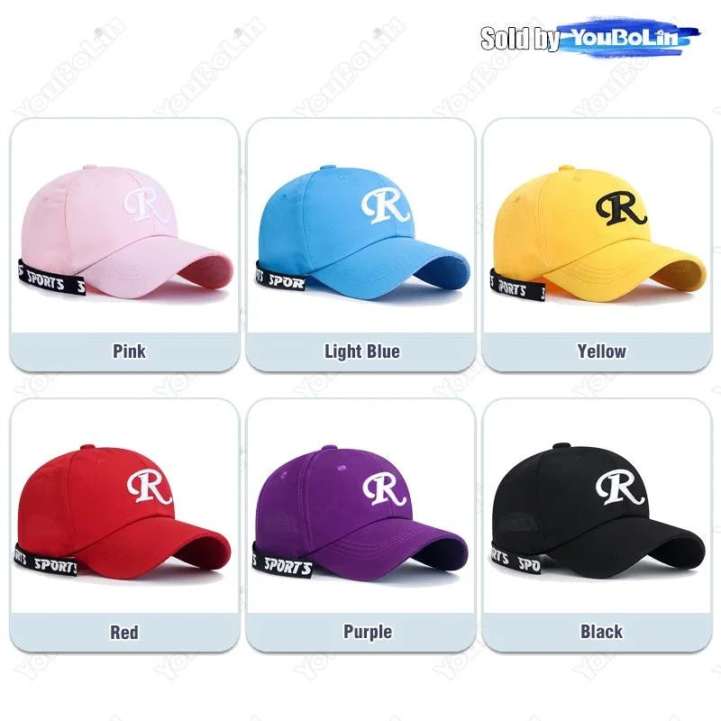 R letter Ribbon Embroidery Cotton Adjustable Hard Top Baseball Cap Sun Hat Trucker Hats Hip Hop Caps