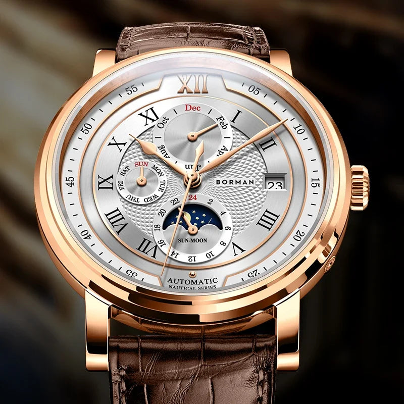 BORMAN BM3868  New 40mm  Luxury Men Automatic Mechanical Men's Watches Sapphire Multi-function Waterproof Moon Phase Clocks